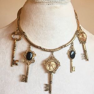 Antique skeleton key gold necklace